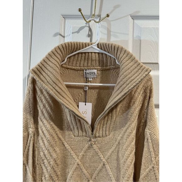 NWT SNDYS Jax Knit Cable Knit 1/4 Zip Up Cropped Cream Top Sweater Women’s L - Picture 9 of 16